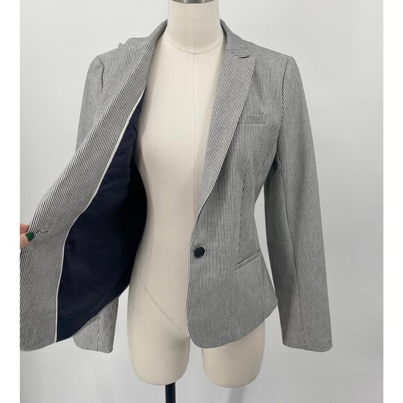 Banana Republic Classic Fit Blazer Striped Pattern Button Front Gray White 6 - Picture 3 of 10